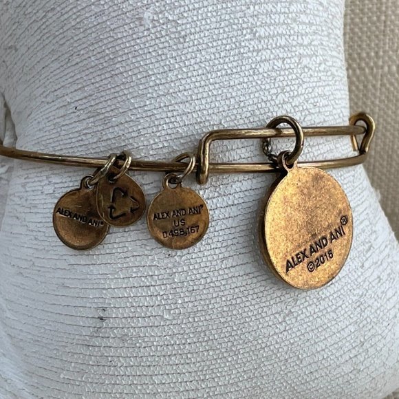 Alex And Ani Women Bracelet Gold Tone Initial LETTER A Wristband Wrist Jewelry - Picture 9 of 10